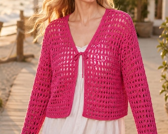 Crochet Cardigan Pattern Women | Summer Mesh Open Front Cardigan | Boho Crochet Top Pattern PDF | Beginner Intermediate Sizes XS-5X