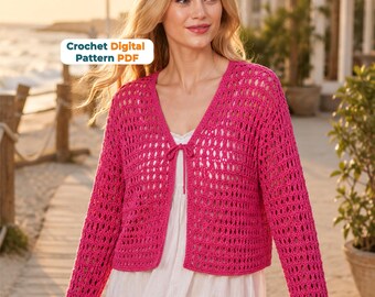 Crochet Cardigan Pattern Women | Summer Mesh Open Front Cardigan | Boho Crochet Top Pattern PDF | Beginner Intermediate Sizes XS-5X