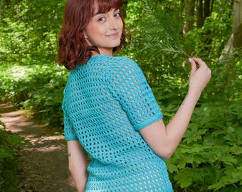 Patron de haut en maille au crochet PDF | Modèle au crochet pour pull d'été à manches courtes | Adapté aux débutants et très facile | Téléchargement instantané