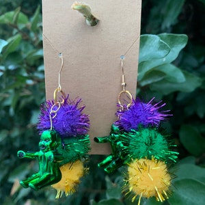 Mardi Gras Pom Pom Earrings