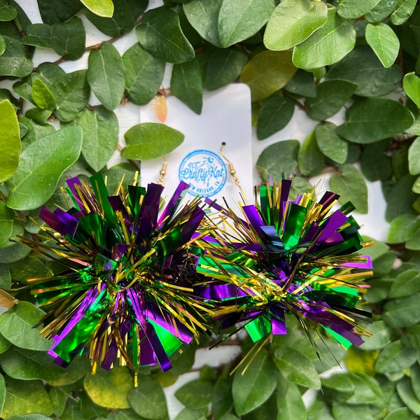 Mardi Gras Firework Tinsel Dangle Earrings