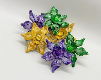 Mardi Gras Float Flower Earrings