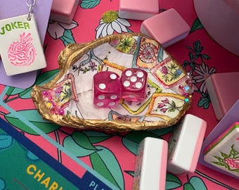Mahjong Tile Decoupage Recycled Oyster Shell Dice Tray
