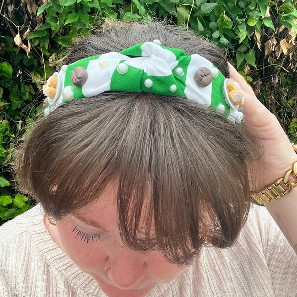 New Orleans Beignet Cafe Du Monde Green and White Stripe Headband