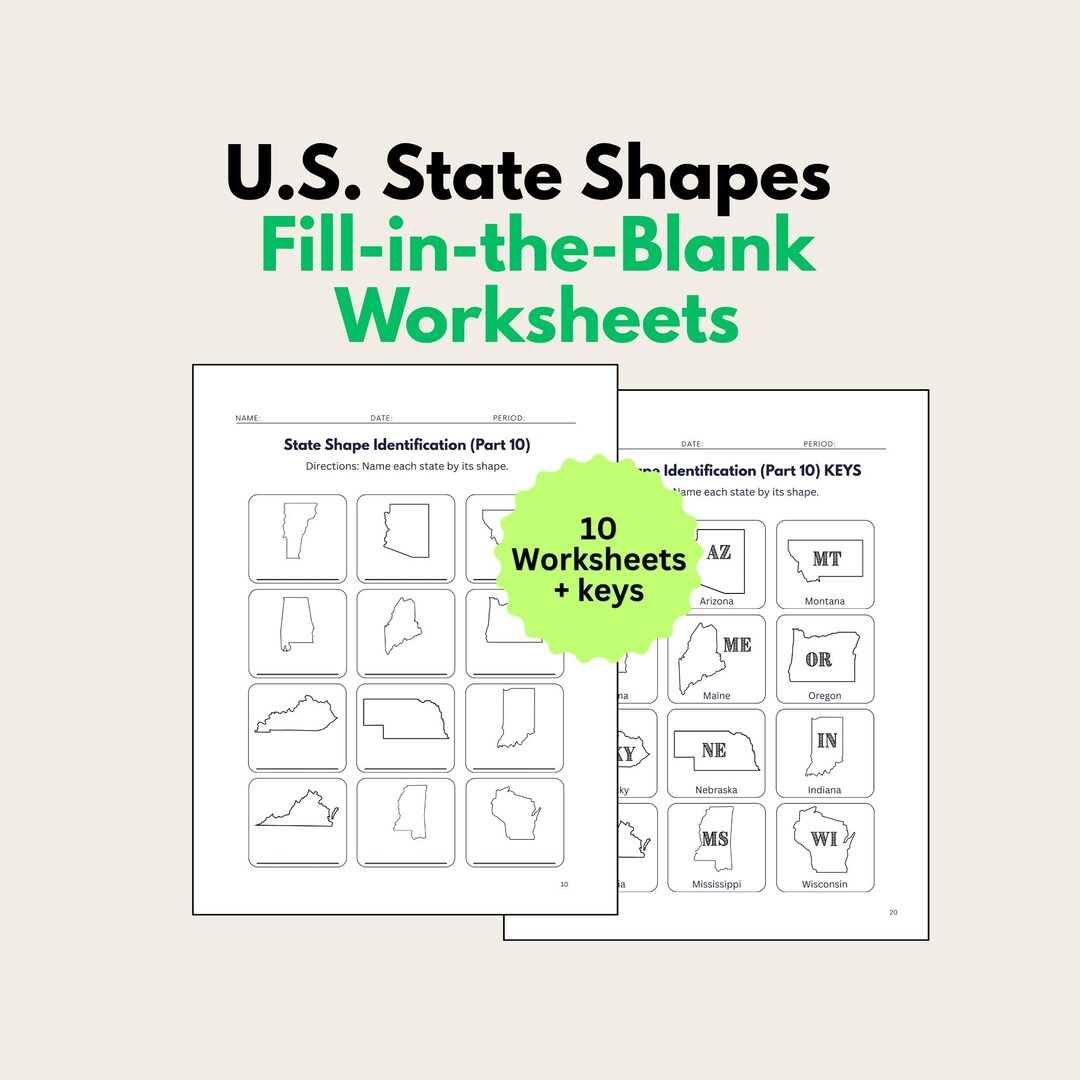 Name the U.S. States by Their Shapes | Fill in the Blank Educational ...