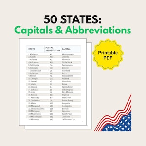 アメリカ合衆国50州と州都の郵便番号略称一覧 | 印刷可能なPDF