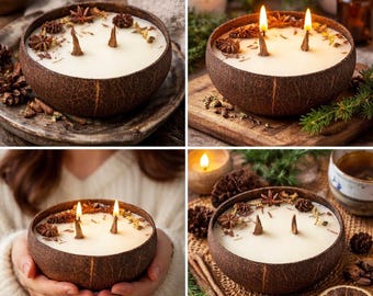 Kokosnussschale Kerze | Lavendel Sojawachs, Holzdocht, umweltfreundlich