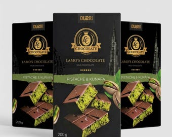 LAMO’S Chocolat Dubai Pistache & Kunafa | Lot de 3 Tablettes Chocolat Pistache Premium Fabriquées à Dubai (3 x 200 g)