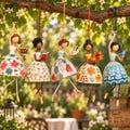 Vintage Hanging Doll Figurines, Dancing Girl Ornament, Cottagecore Garden Decor, Whimsical Boho Home Accent, Housewarming Gift.