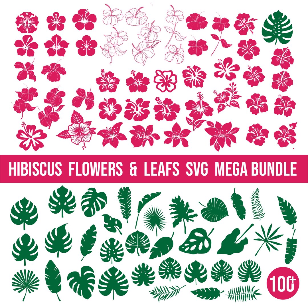 Hibiscus Flowers Svg Bundle, Tropical Floral Clipart, Hawaii Flower Svg ...