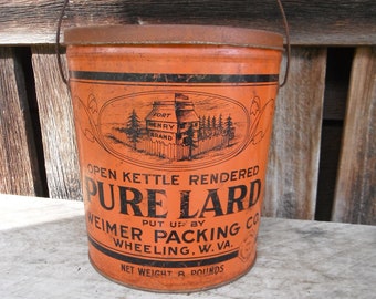Antique Fort Henry Brand Open Kettle Pure Lard Bucket - Weimer Packing Co. - Wheeling WV