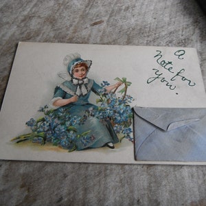 Unique Antique Victorian Postcard with a Tiny Handwritten Note in Envelope - A Note For You