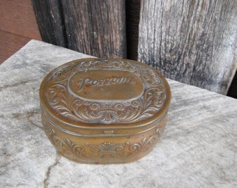 Early 1900's Victorian Brass Pozzoni's Embossed Powder Box - Hinged Tin Box