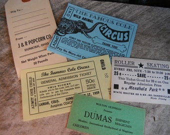 Vintage Fun - Entertainment Ephemera Junk Journal Lot - Circus Tickets, Magician, Roller Skating and Popcorn Tag