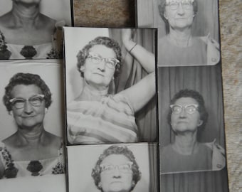 Lot of Vintage Arcade Photo Booth Photo Strips - Candid and Fashionable Granny - Caty Eye Glasses and Earrings