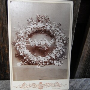 Antique Memorial - Mourning Wreath Cabinet With Tintype Insert Cabinet Card Photo - Marion OH