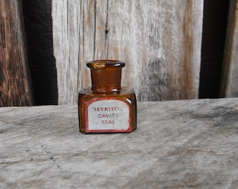 Tiny Antique Amber Dentistry Bottle - Sevriton Cavity Seal