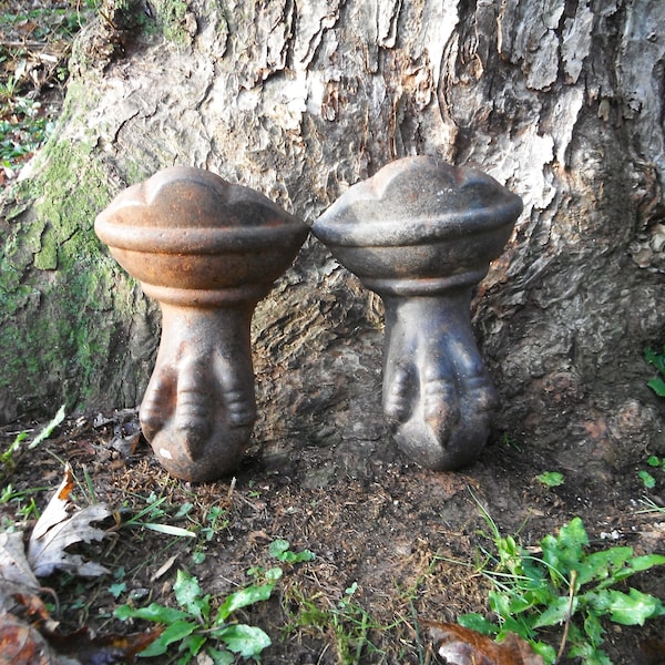 Pair of Large Antique Cast Iron Claw Foot Furniture - Table Legs