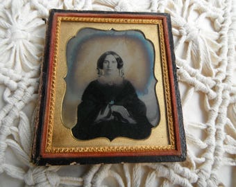 Antebellum Era Full Case Ambrotype - Elegant Lady - Tinted Jewelry