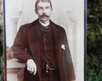 Antique Cabinet Card Photo - Man with Dark Mustache - Dark Jacket - FOB - NY