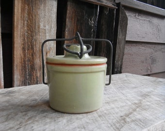 Small Pistachio Green Stoneware Cheese Crock