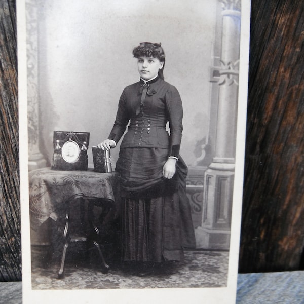 Antique Cabinet Card Photo - Mounted Photo - Young Girl Holding Book - Photo Album - Framed Photo of Male - St. Charles MN