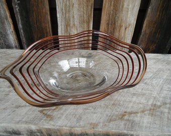 Vintage Rare Art Glass Shallow Blenko 11" Swirl Bowl - Signed Limited and Numbered