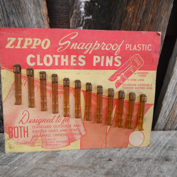New Old Stock Unused Zippo Snagproof Plastic Clothes Pin on Card - Columbus Plastics Products