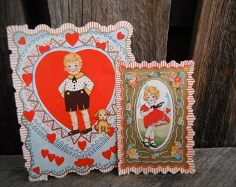 Pair of Vintage Victorian Children's Valentine's Day Cards - Sweet Boy and Girl