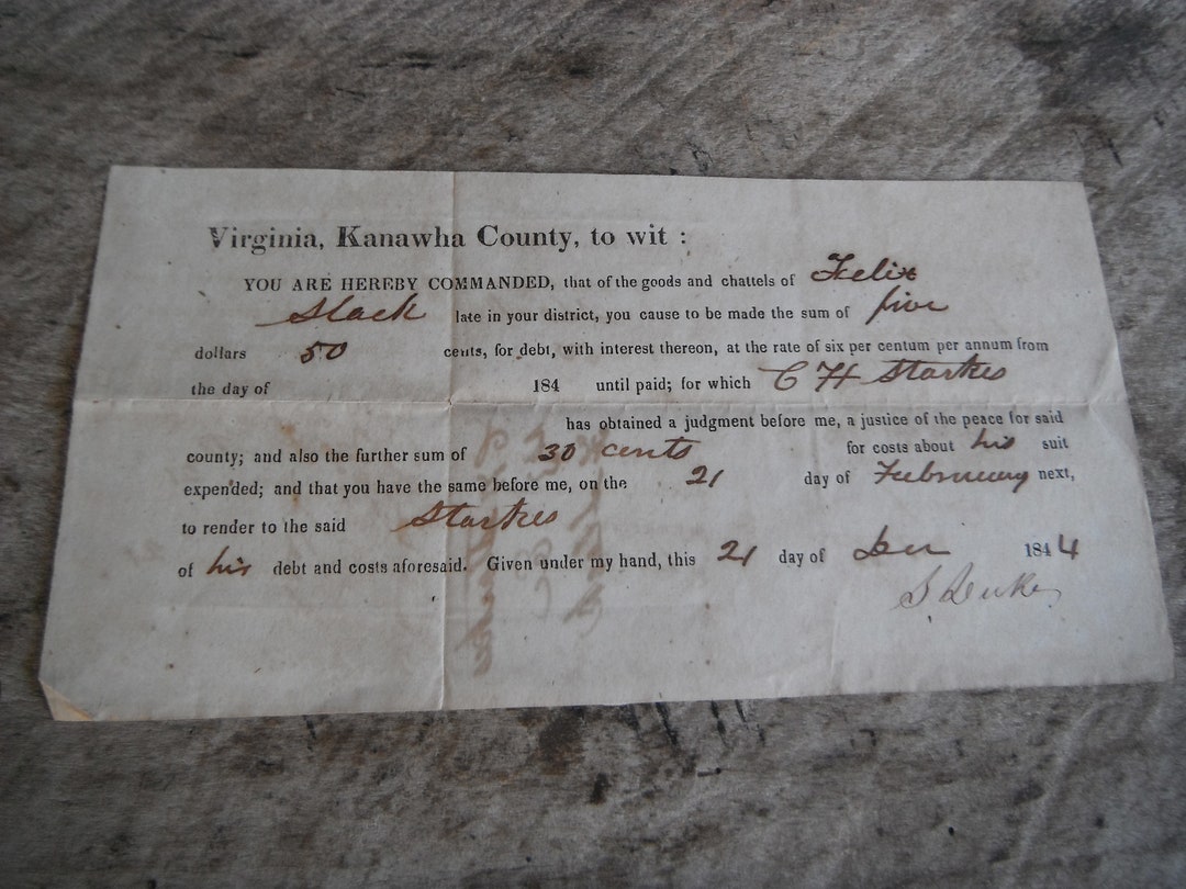 Antique 1844 Kanawha County Virginia WV Tax Judgement Etsy