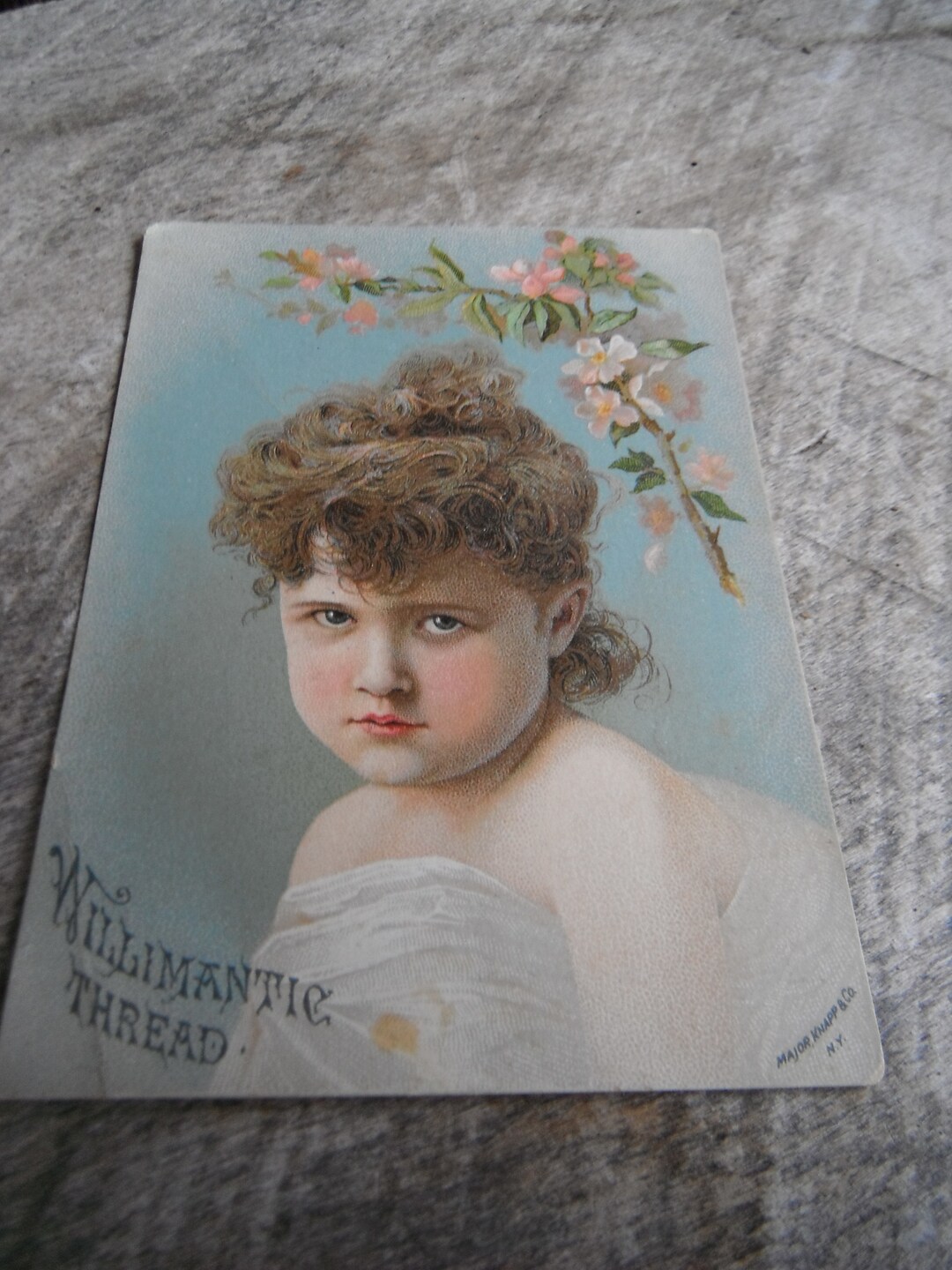 Antique Victorian Trade Card Willimantic Cotton Thread Pretty Little