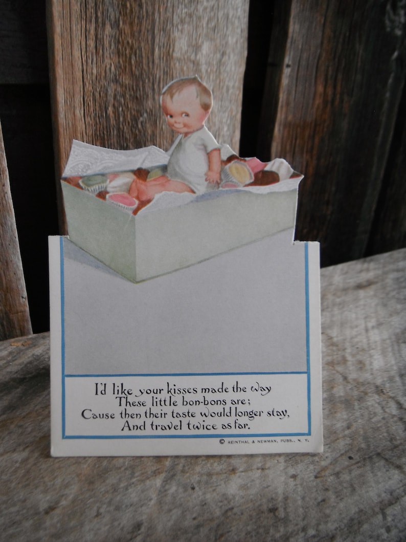 Fold Out Kewpie Baby Postcard Vintage Reinthal Newman Baby in Box of Bon-Bons Standing