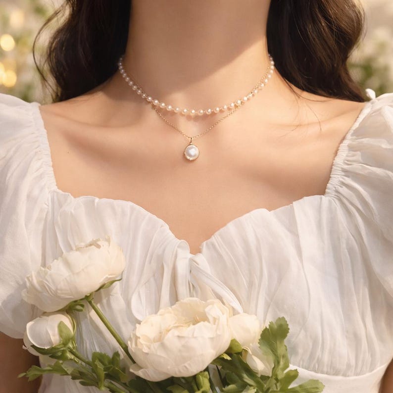 Pearl Layered Necklace | Double Chain Necklace | Elegant Pearl Jewelry ...
