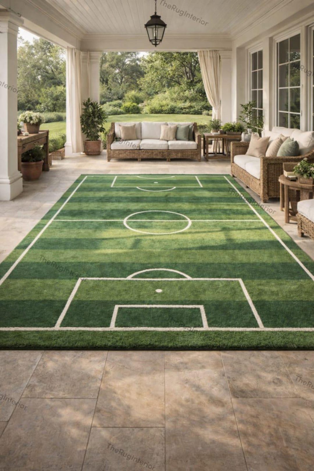 Retro Hand Tufted Wool Area Rug, Midcentury Soccer Football Ground ...