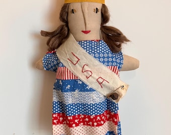 Primitive Americana Patriotic Lady Liberty Doll Shelf Sitter