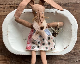 Primitive Easter Spring Farmhouse Bunny Rabbit Shelf Sitter with Basket--Brown