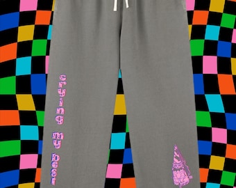 Pantalon de survêtement Crying Clown Cat - CRYING MY BEST ! Pantalon confortable rose noir gris