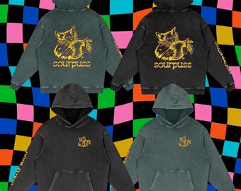 Sweat à capuche surdimensionné délavé à manches imprimées SOURPUSS Premium - Vert noir