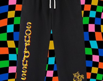 Pantalon de survêtement chat acidulé ! Pantalon confortable SOURPUSS noir jaune