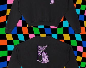 Sweatshirt semi-court noir et violet Felines Fighting Fcsism avec chats chevaliers