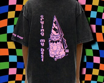 Chemise à slogan Crying Clown Cat - CRYING MY BEST T-shirt en coton surdimensionné rose noir