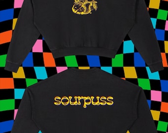 Sweat-shirt semi-court motif chat citron Sourpuss !