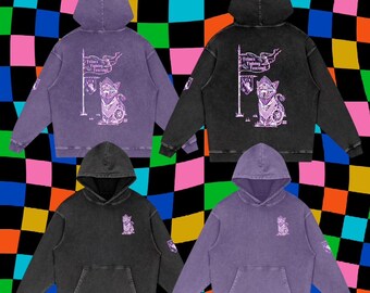 Sweat à capuche premium FELINES FIGHTING FCSISM délavé à manches imprimées - Violet Noir