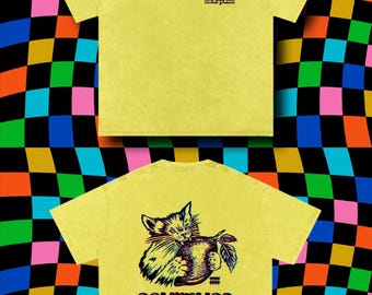 Chemise à slogan chat acidulée - SOURPUSS T-shirt oversize en coton jaune noir