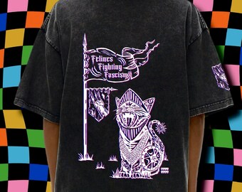 Chemise à slogan Knight Cat - FELINES FIGHTING FSCISM T-shirt oversize noir