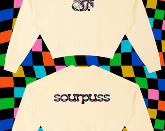 Sweat-shirt semi-court motif chat citron Sourpuss !