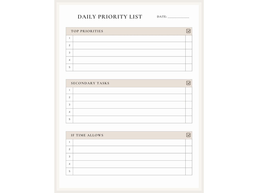 Daily Priority List Printable | Simple Priority Planner PDF | Minimal ...