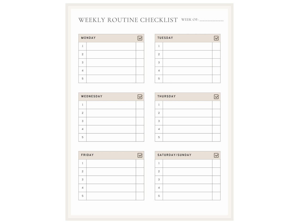 Weekly Routine Checklist Printable | Simple Weekly Planner PDF ...