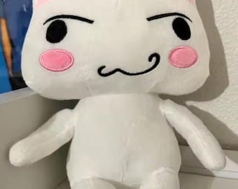 White Cat Plush Toy | Smiling Kitty Stuffed Animal, Soft Cartoon Plushie 30cm