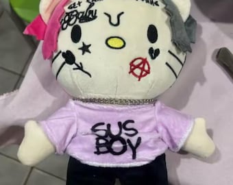 Punk Style Hello Kitty Plush – Edgy Streetwear Stuffed Doll | Hello Kitty Alternative Plush Gift 22cm